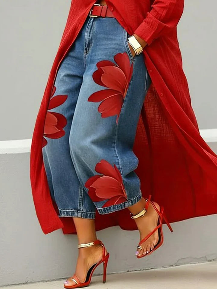 Maud | Linen Shirt Dress and Floral Jeans