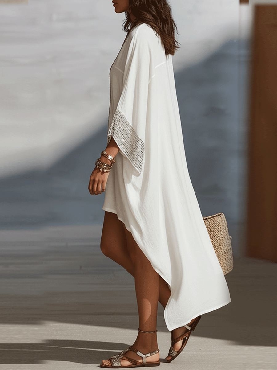 Ivory | Boho V-Neck Kaftan Dress
