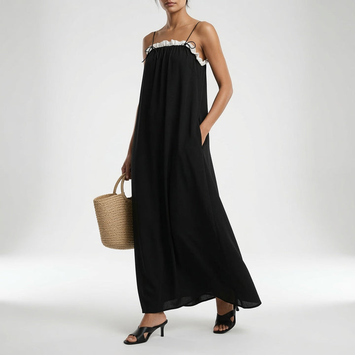 Mirelle™ | Colour Block Maxi Dress with Thin Straps