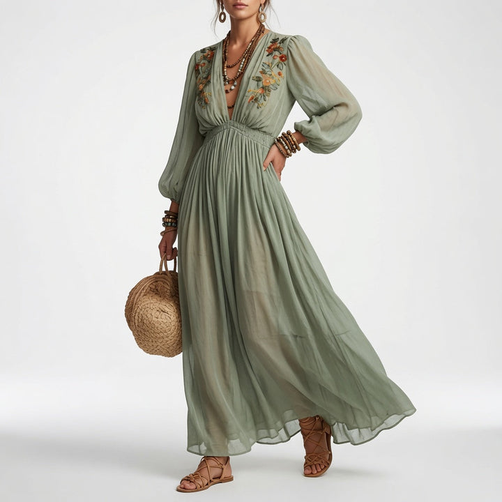 Élodine™ | Bohemian Floral Print Maxi Dress