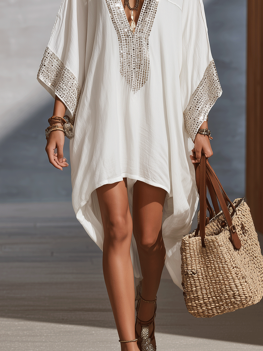 Ivory | Boho V-Neck Kaftan Dress