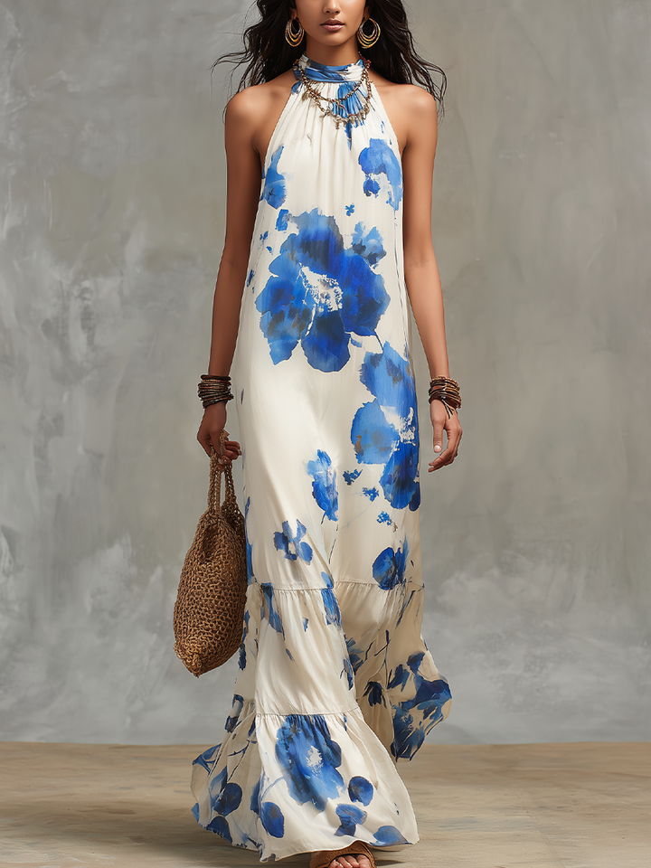 Camille | Ivory Floral Halter Maxi Dress
