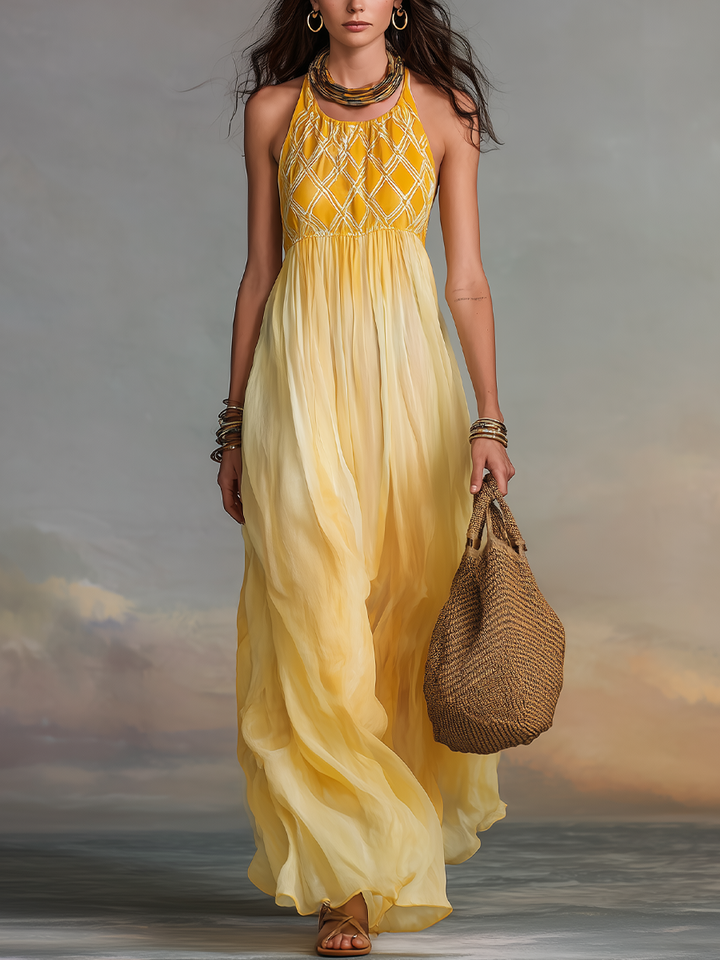 Soleil | Marigold Smocked Halter Maxi Dress