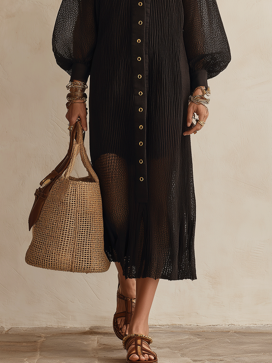 Celeste | Sheer Mesh Button-Front Midi Shirt Dress