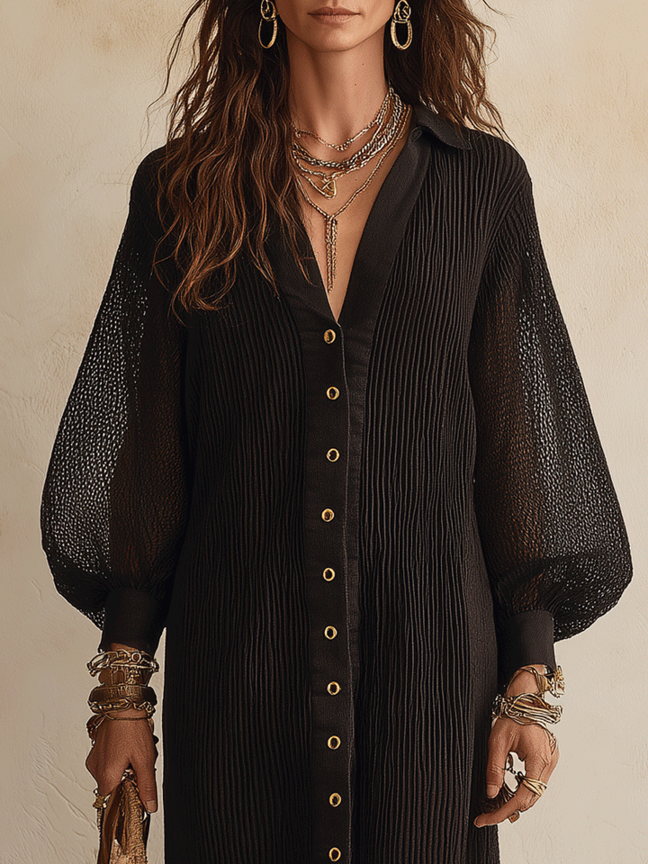 Celeste | Sheer Mesh Button-Front Midi Shirt Dress