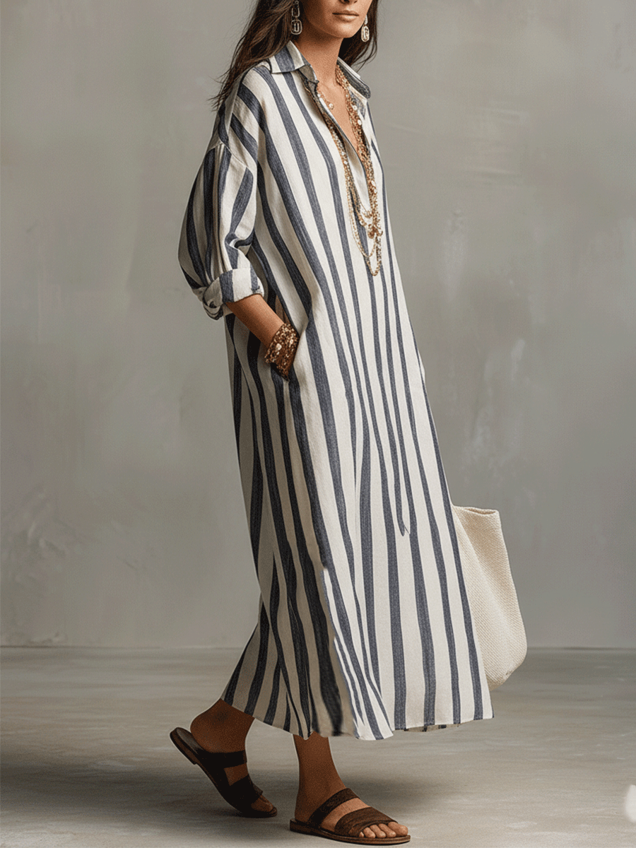 Brisa | Striped Shirt Boho Maxi Dress