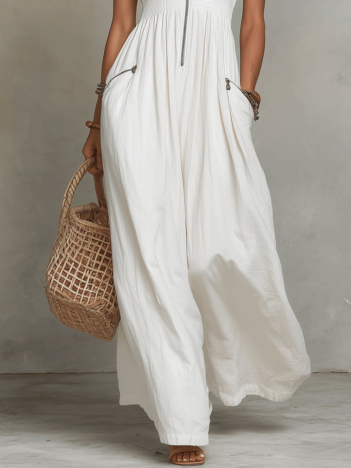 Bianca | White Zip-Front Bohemian Maxi Dress