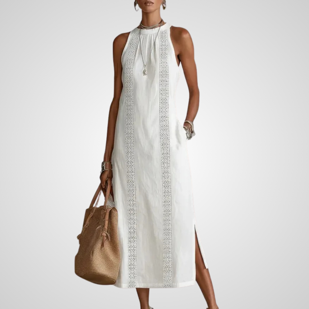 Serena | Long Halter Dress with Embroidery