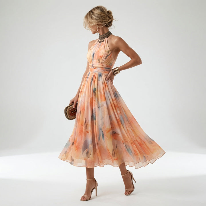 Aurora™ | Halter Neck Dress with Watercolour Print