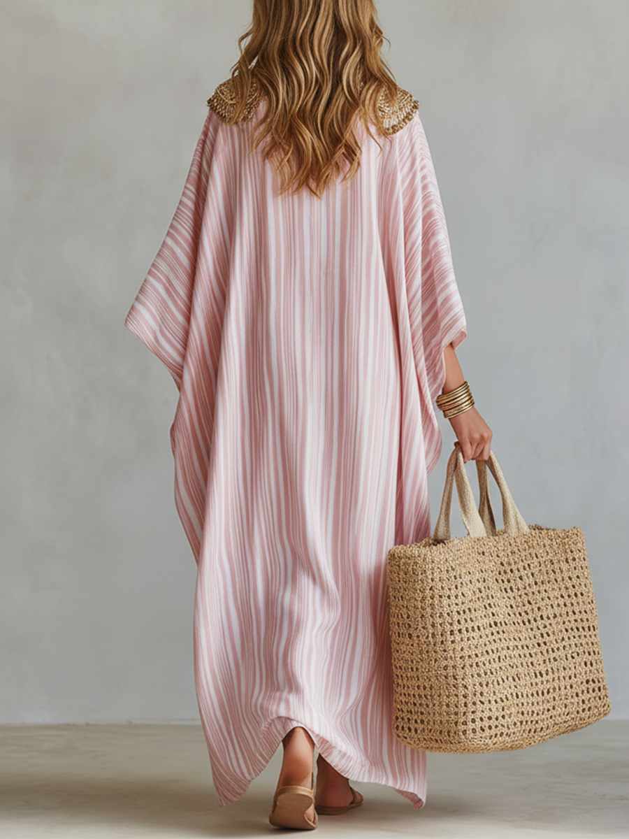 Rosa | Soft Pink Striped Bohemian Kaftan Dress