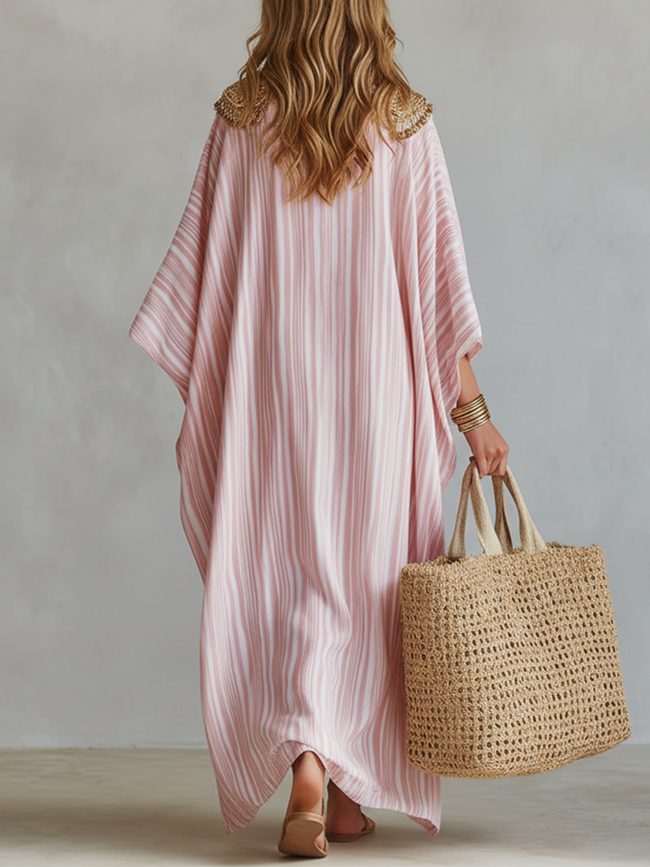Rosa | Soft Pink Striped Bohemian Kaftan Dress