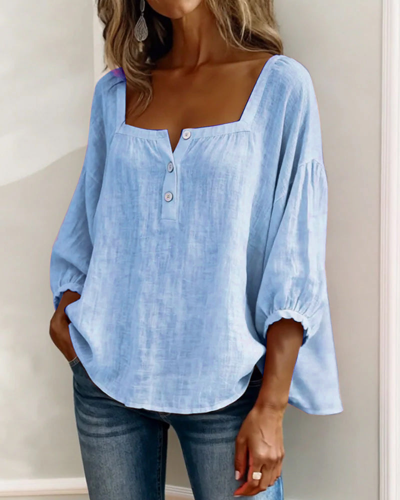 Liv | Square Neck Balloon Sleeve Shirt