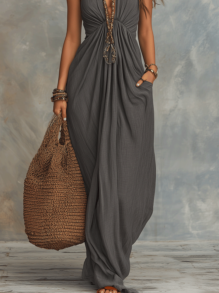 Aurore | Draped Halter Bohemian Maxi Dress
