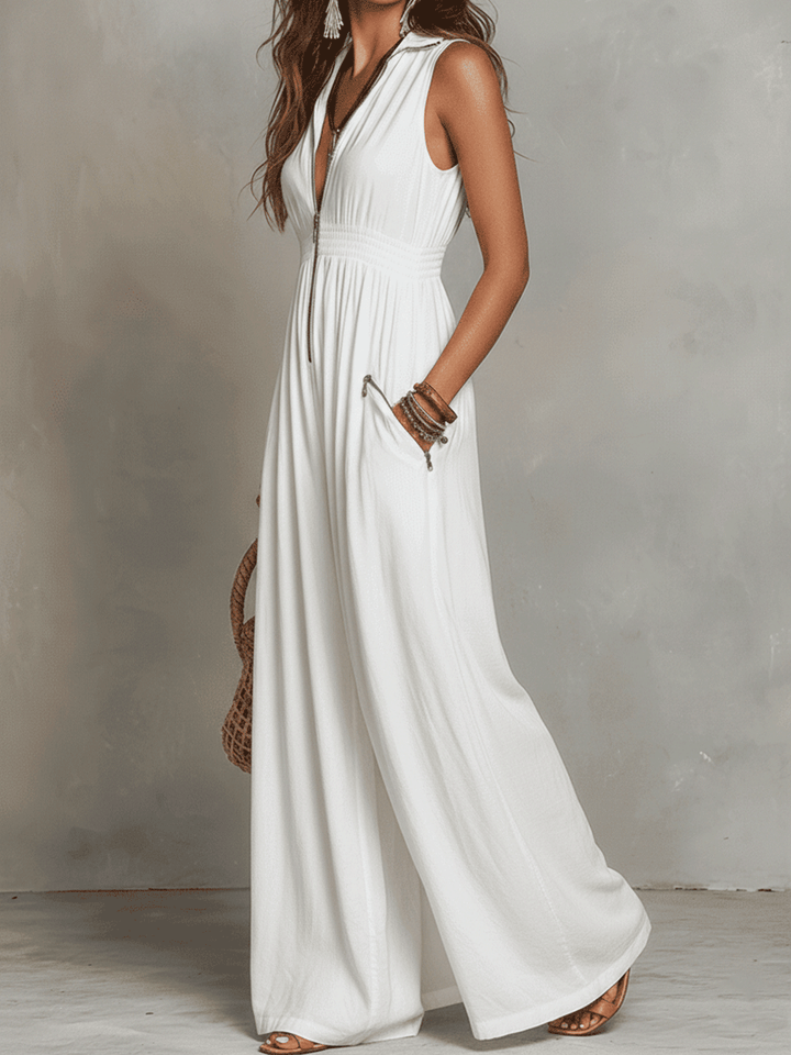Bianca | White Zip-Front Bohemian Maxi Dress