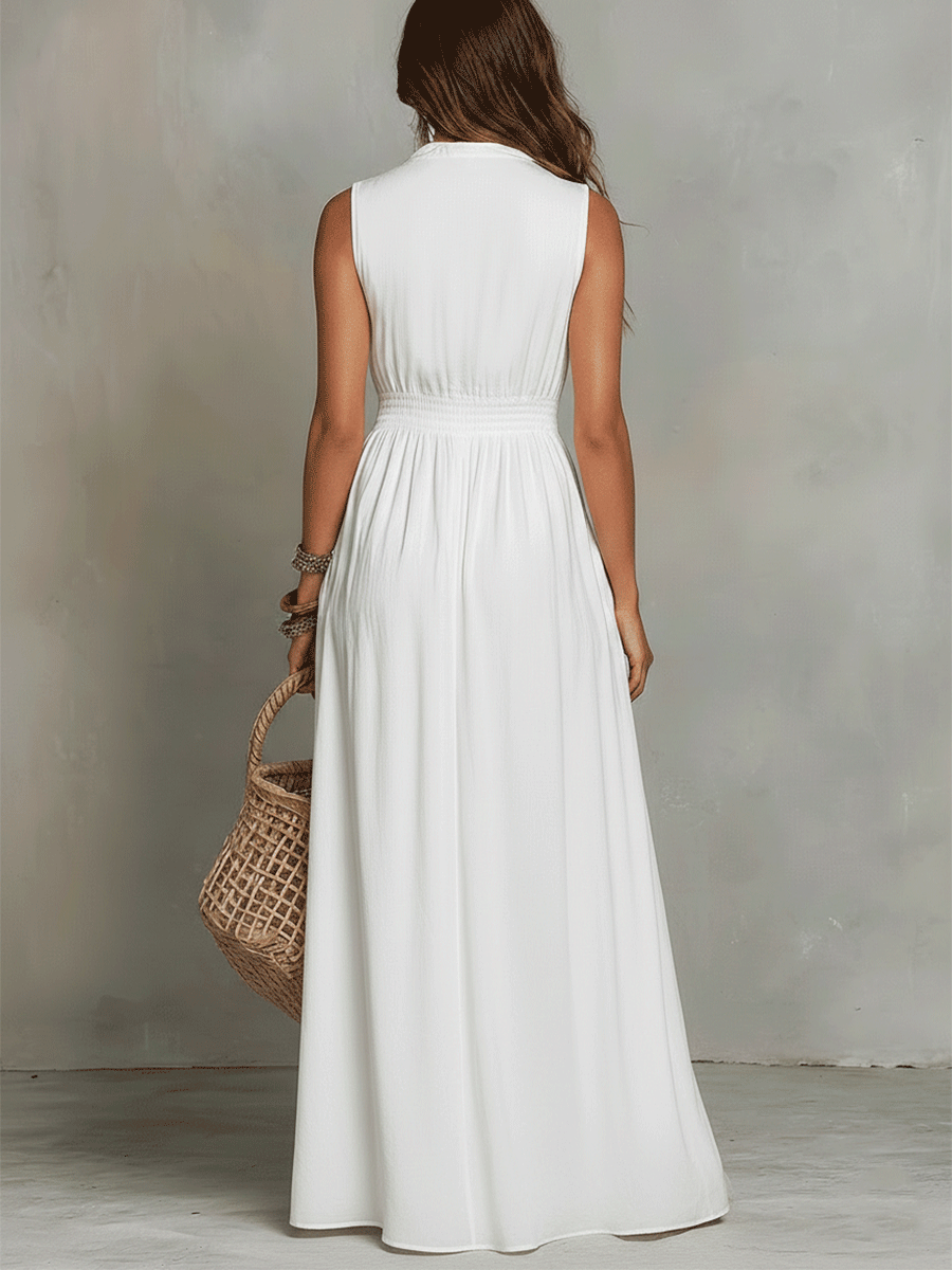 Bianca | White Zip-Front Bohemian Maxi Dress