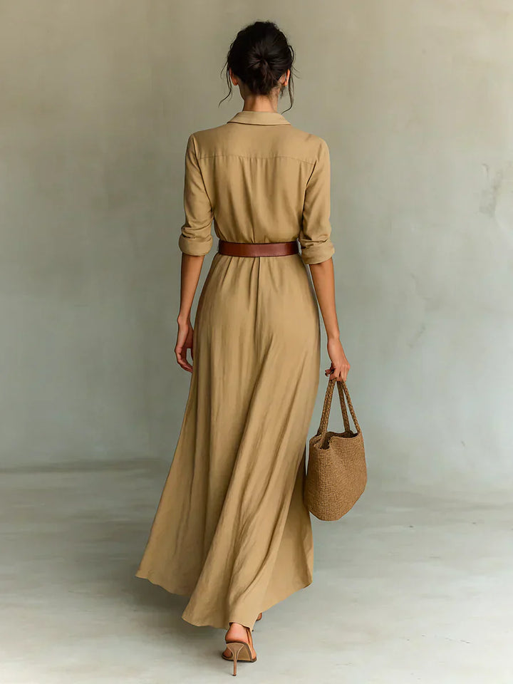 Camille™ | Maxi Dress with Lapel Detail and Waist Belt
