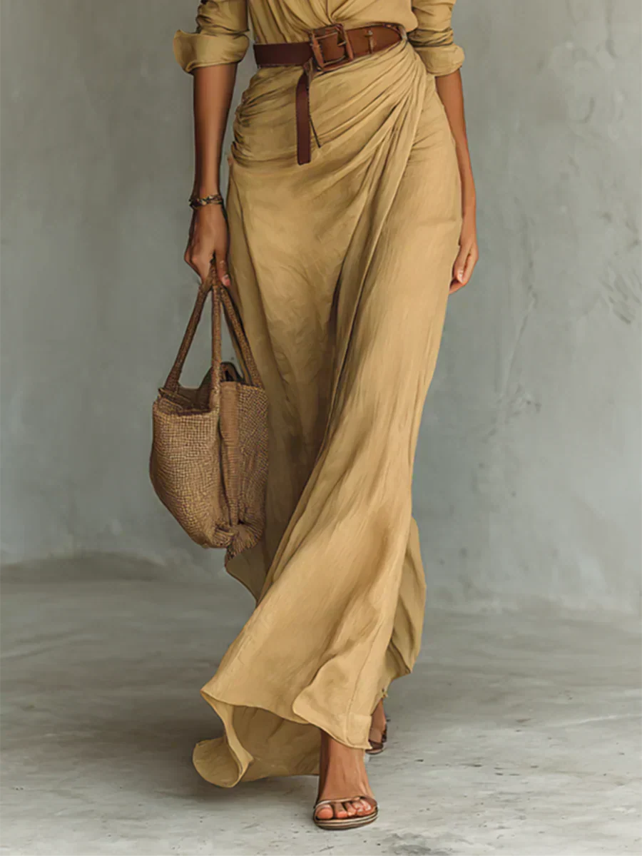 Camille™ | Maxi Dress with Lapel Detail and Waist Belt