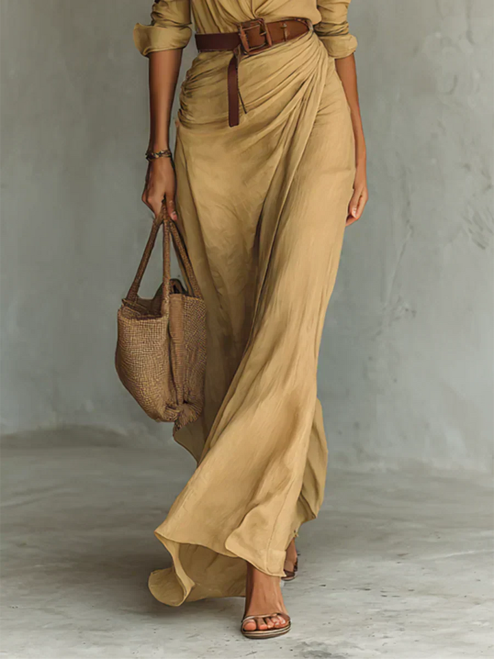 Camille™ | Maxi Dress with Lapel Detail and Waist Belt