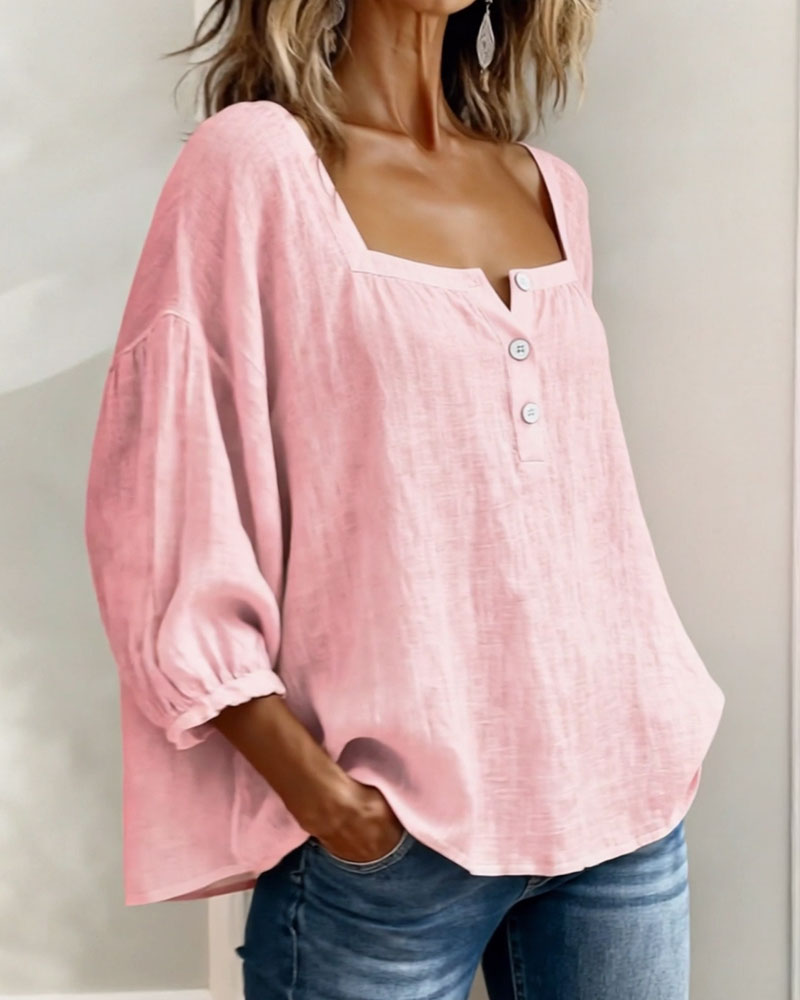 Liv | Square Neck Balloon Sleeve Shirt