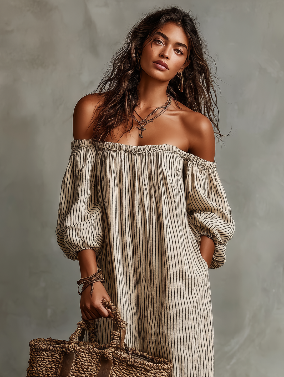 Carmen | Cotton-Linen Maxi Dress with Off-the-Shoulder Design