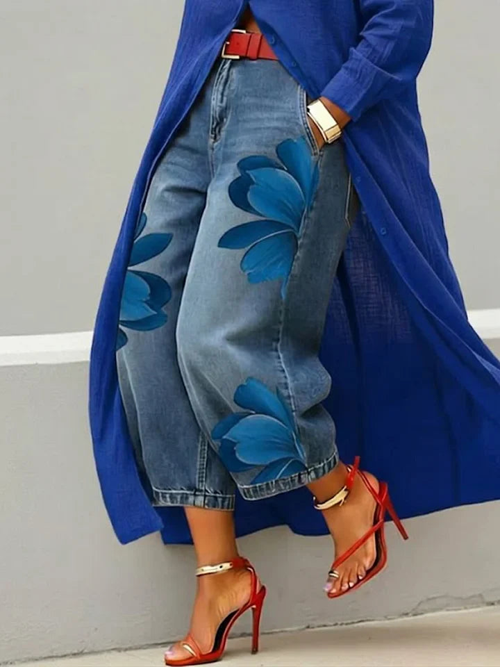 Maud | Linen Shirt Dress and Floral Jeans