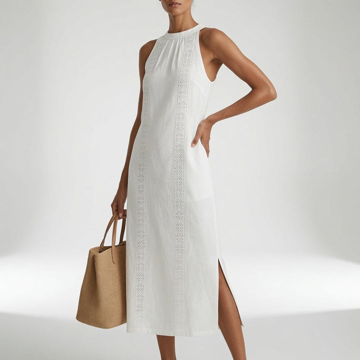 Jimena | Linen Midi Dress with Mandarin Collar