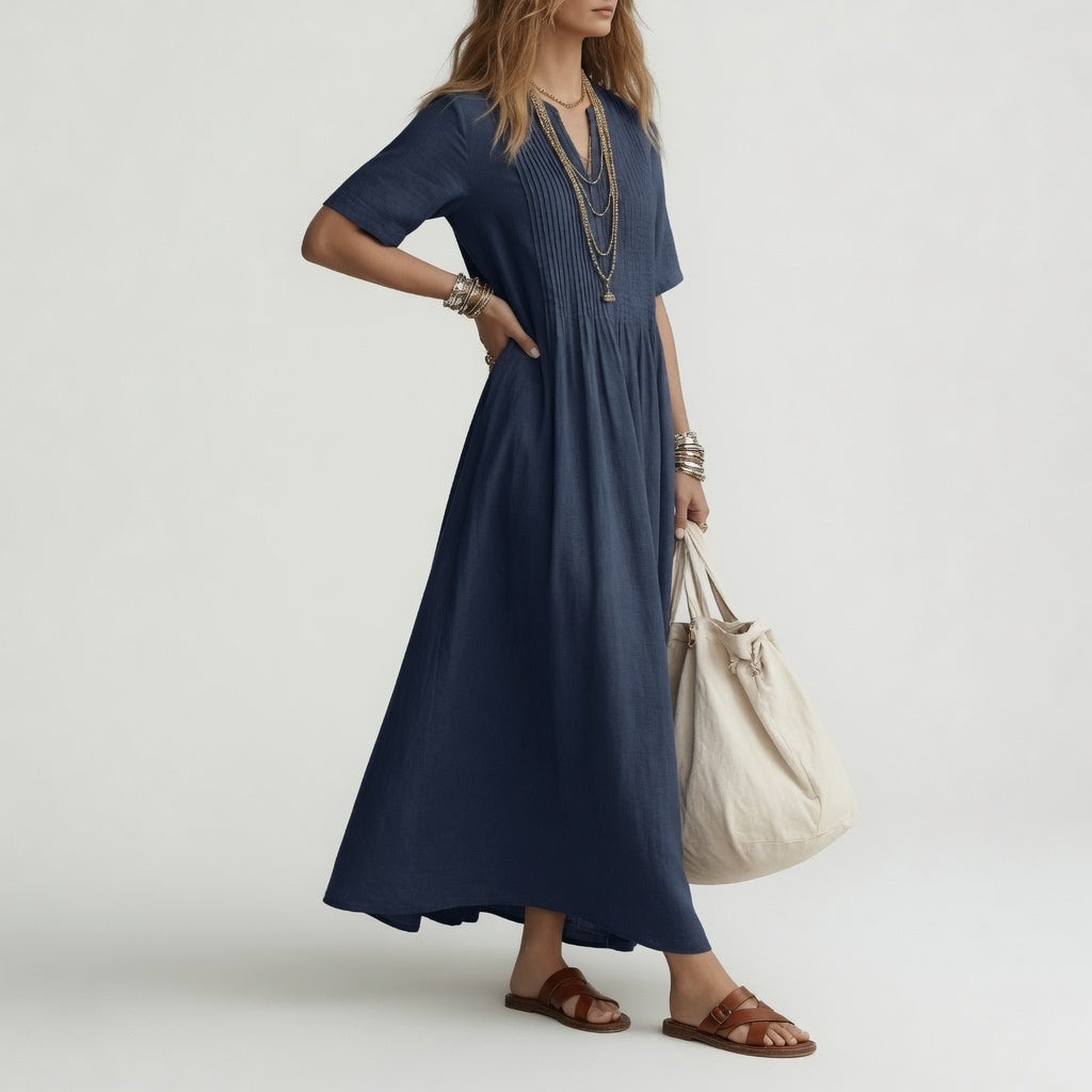 Pélagie™ | Long Cotton V-Neck Summer Freedom Dress