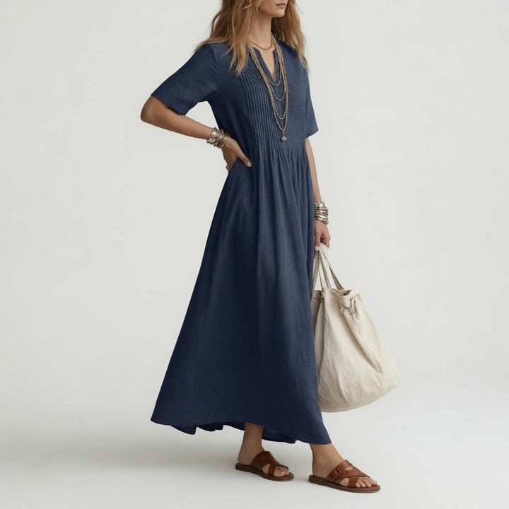 Pélagie™ | Long Cotton V-Neck Summer Freedom Dress