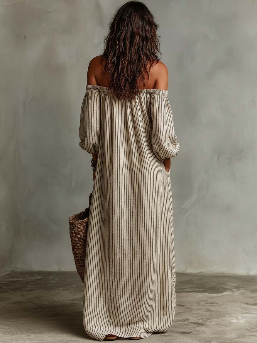 Carmen | Cotton-Linen Maxi Dress with Off-the-Shoulder Design