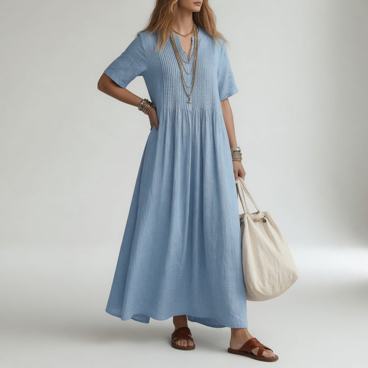 Pélagie™ | Long Cotton V-Neck Summer Freedom Dress