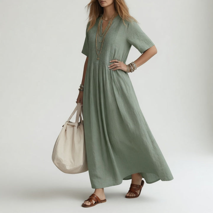 Pélagie™ | Long Cotton V-Neck Summer Freedom Dress