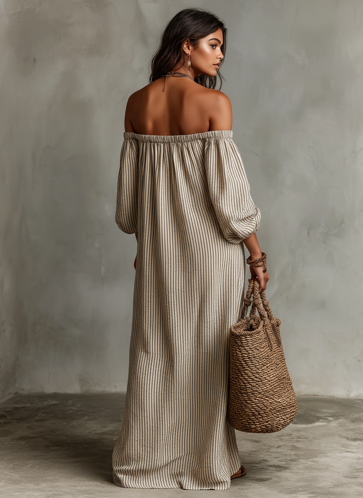 Carmen | Cotton-Linen Maxi Dress with Off-the-Shoulder Design