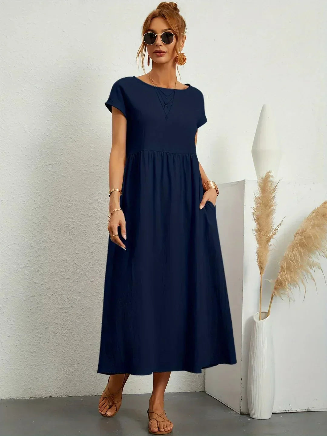 Gabrielle™ — Fluid Midi Dress Timeless Elegance