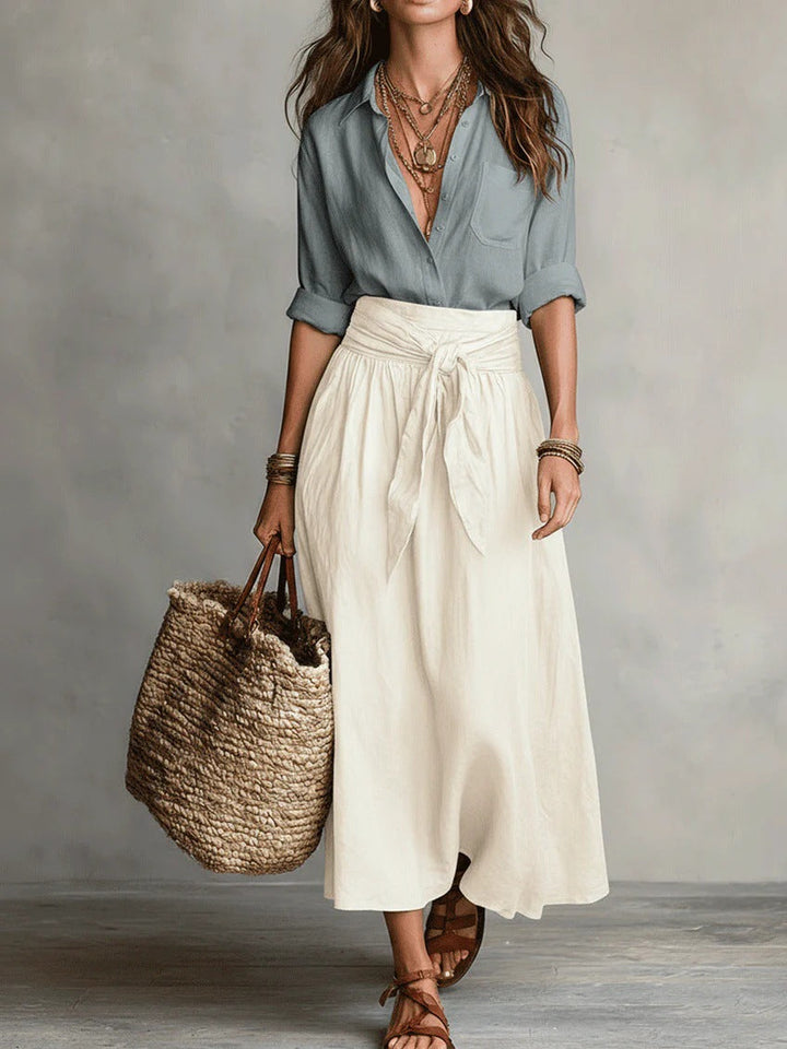 River | Two-Piece Set Black Top and Olive Green Midi Skirt