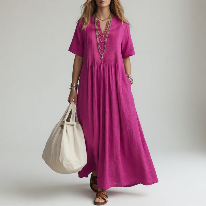 Pélagie™ | Long Cotton V-Neck Summer Freedom Dress