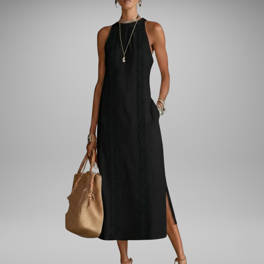 Serena | Long Halter Dress with Embroidery