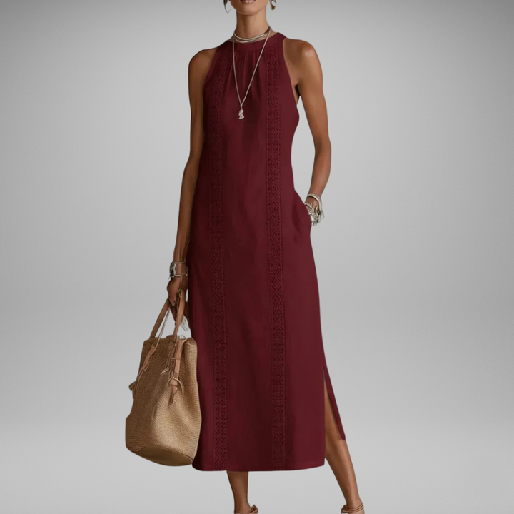 Serena | Long Halter Dress with Embroidery