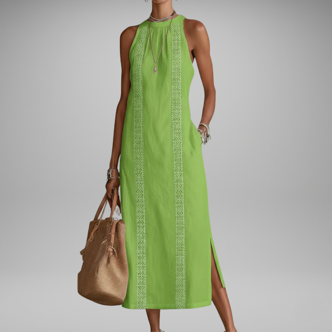 Serena | Long Halter Dress with Embroidery