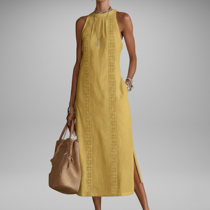 Serena | Long Halter Dress with Embroidery