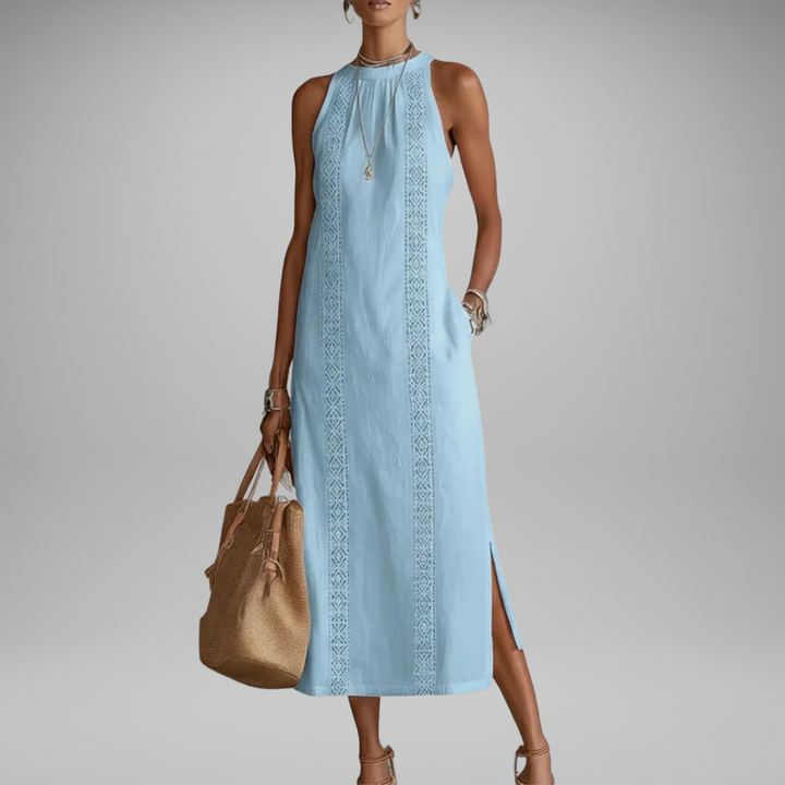 Serena | Long Halter Dress with Embroidery