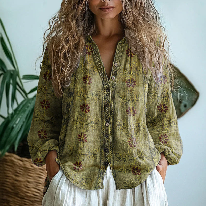 Brianna | Elegant Vintage Floral Print Blouse