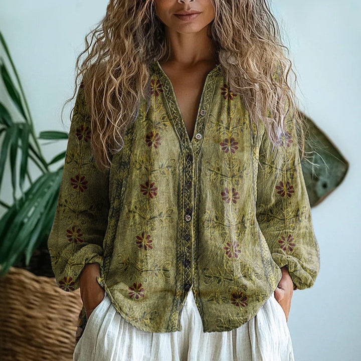Brianna | Elegant Vintage Floral Print Blouse