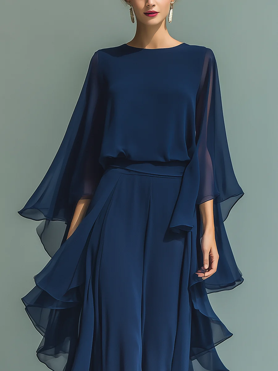 Aurora | Elegant Chiffon Suit with Ruffles