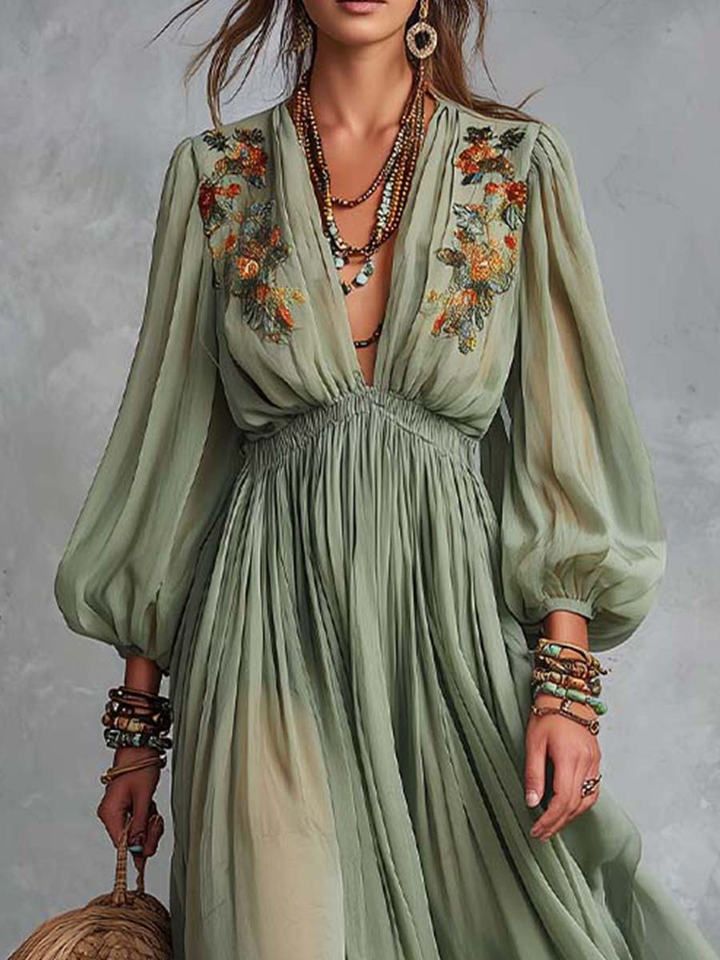Élodine™ | Bohemian Floral Print Maxi Dress