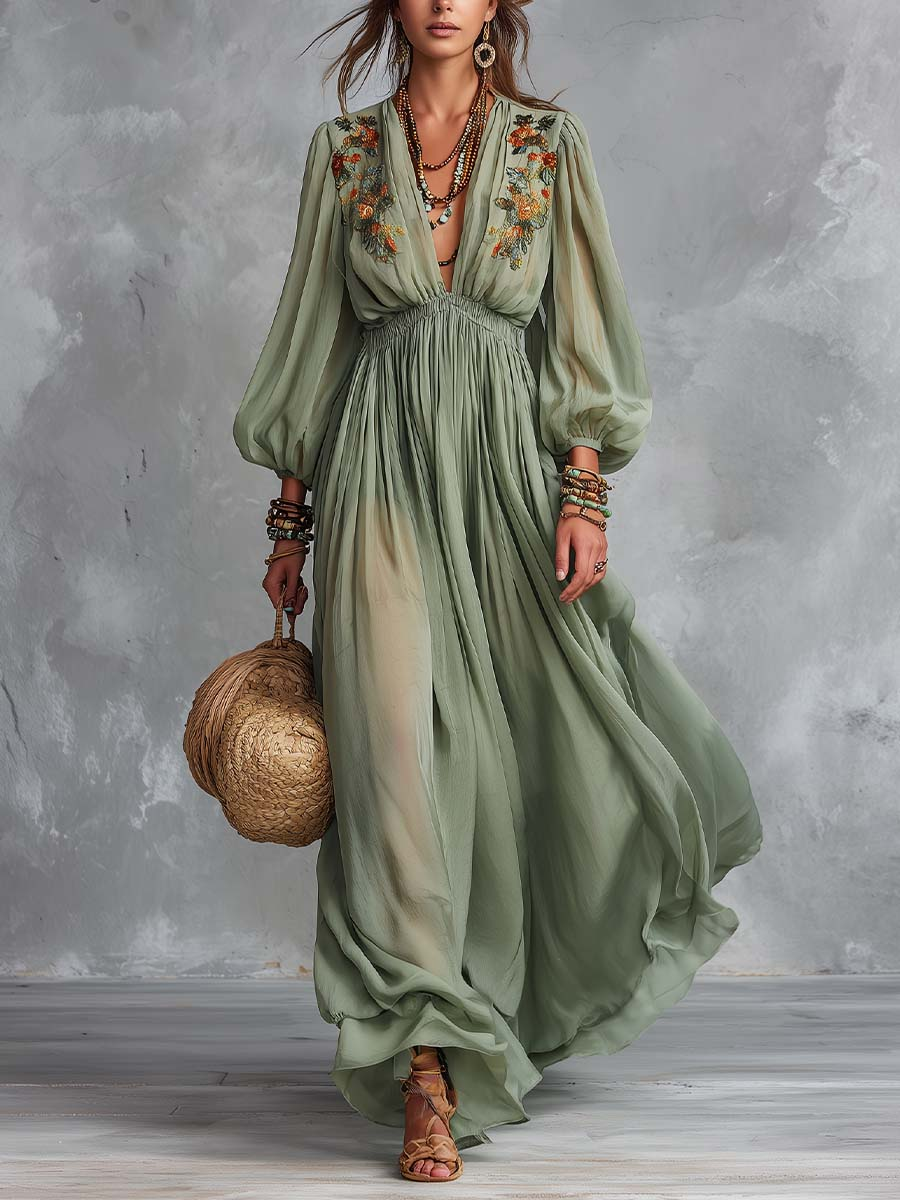 Élodine™ | Bohemian Floral Print Maxi Dress
