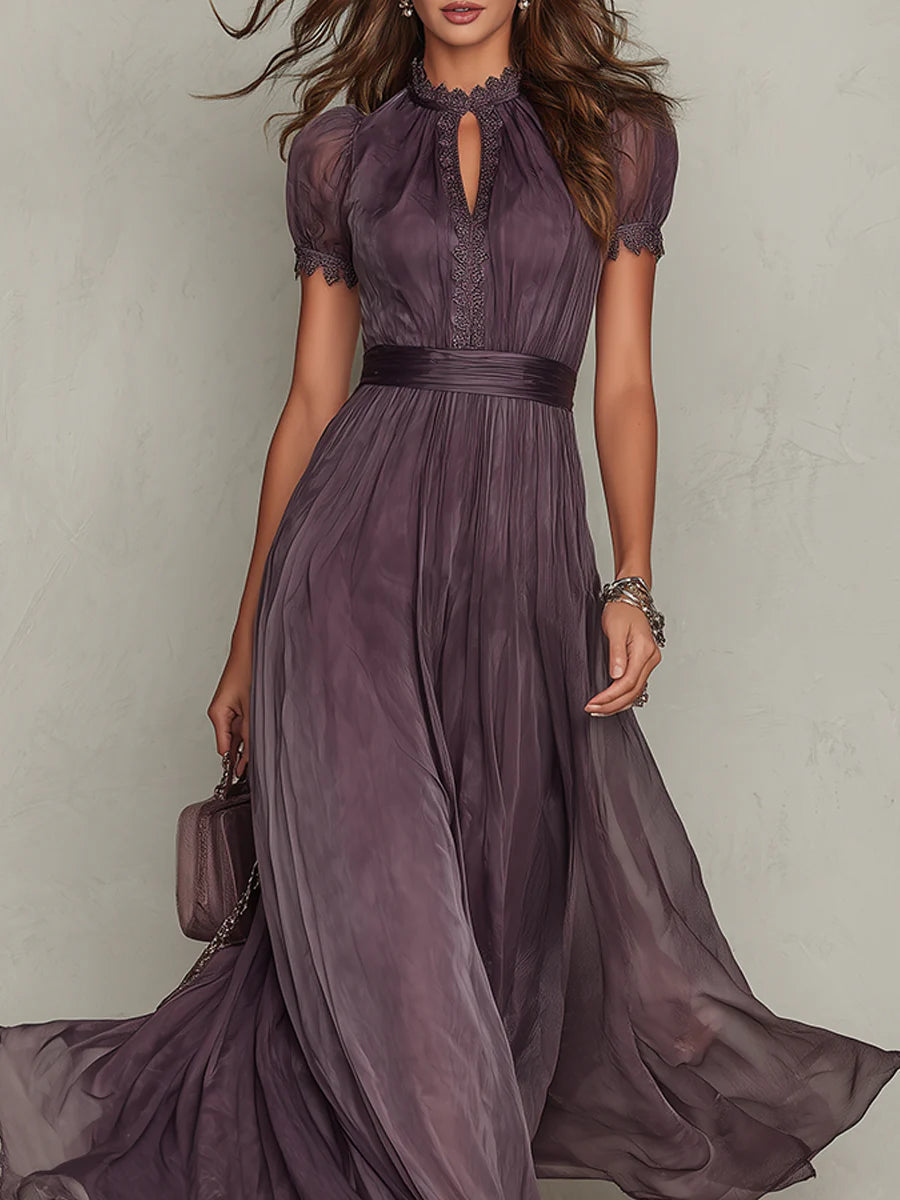 Flavia | Purple Chiffon Lace Dress
