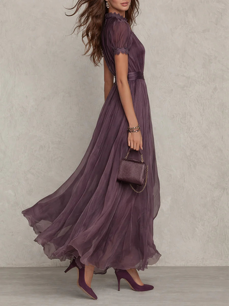 Flavia | Purple Chiffon Lace Dress