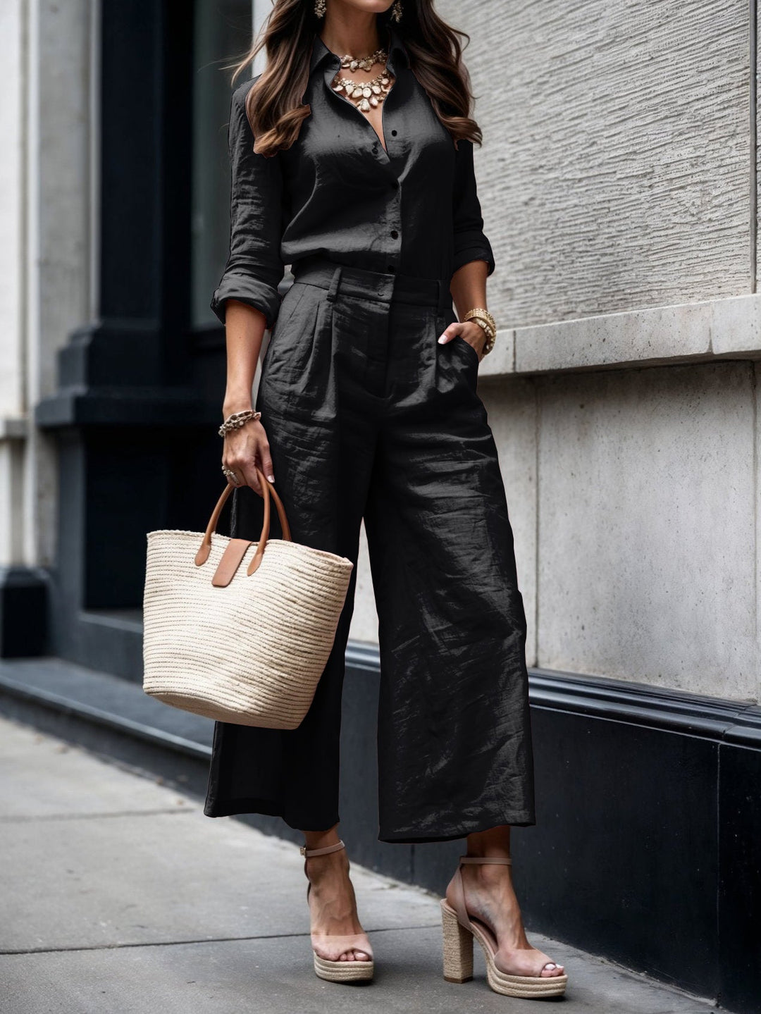 Nelle™ Elegant Shirt & Capri Set | Relaxed Shirt and Cropped Trouser Set