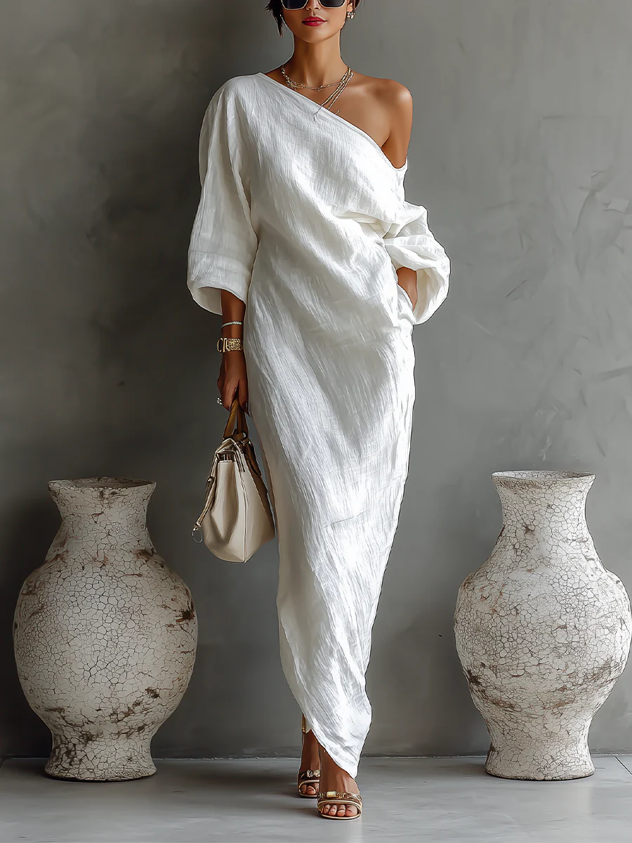 Elise™ | Elegant Off-Shoulder White Maxi Dress