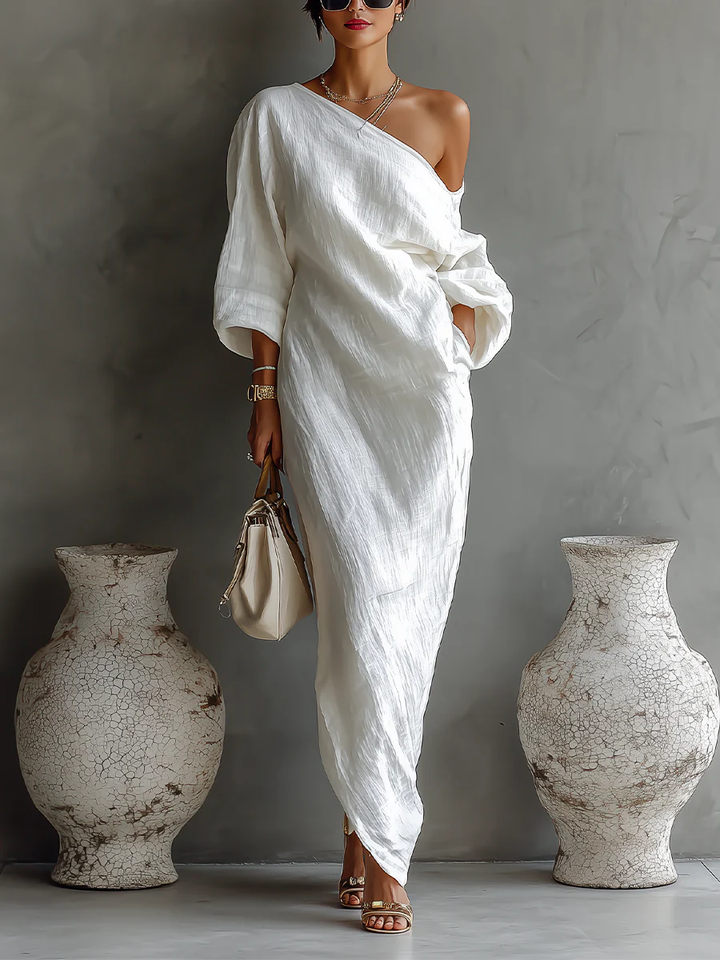 Elise™ | Elegant Off-Shoulder White Maxi Dress